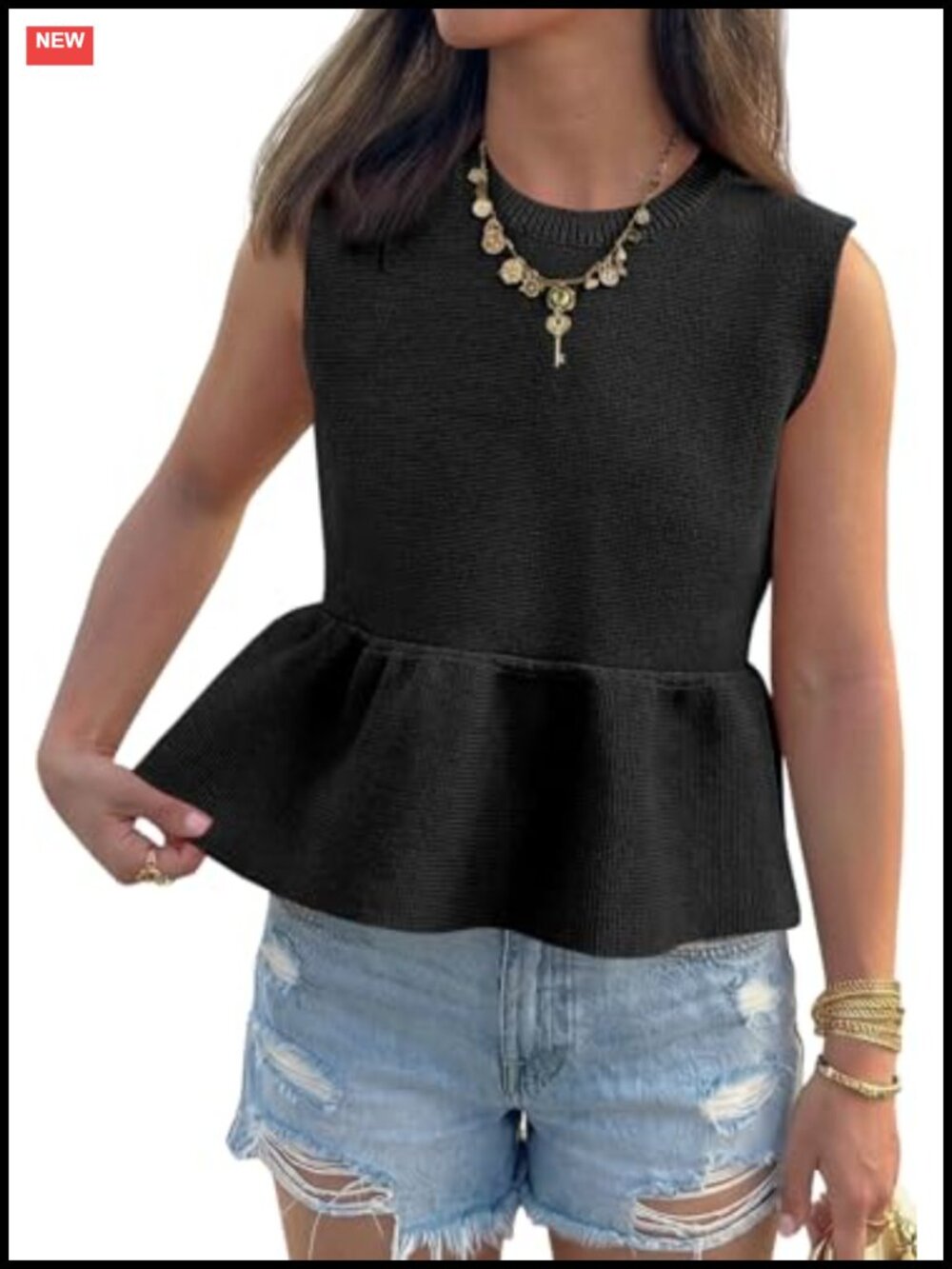 Women's Sleeveless Ribbed Knit Peplum Tank Top Summer